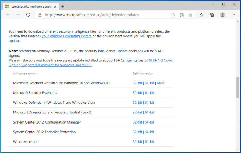 download system center endpoint protection windows 10